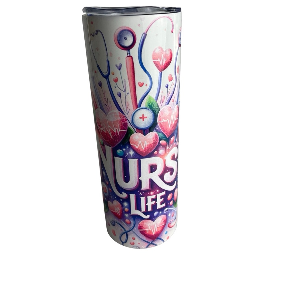 20 ounce Stainless Steel Skinny Sublimated Nurse Life Tumbler. NEW.